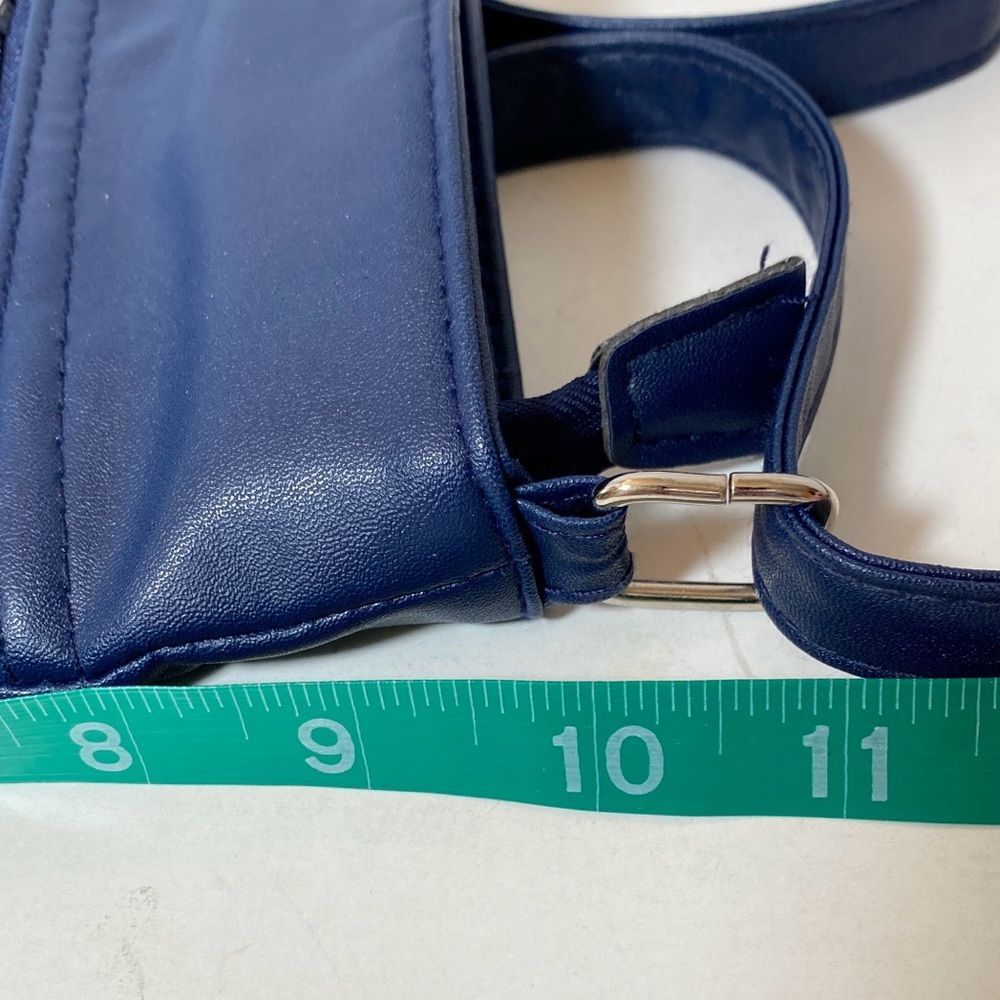 Leather Navy Blue Crossbody Purse Bag Silver Hardware 10” x 10” NWOT - Picture 2 of 6